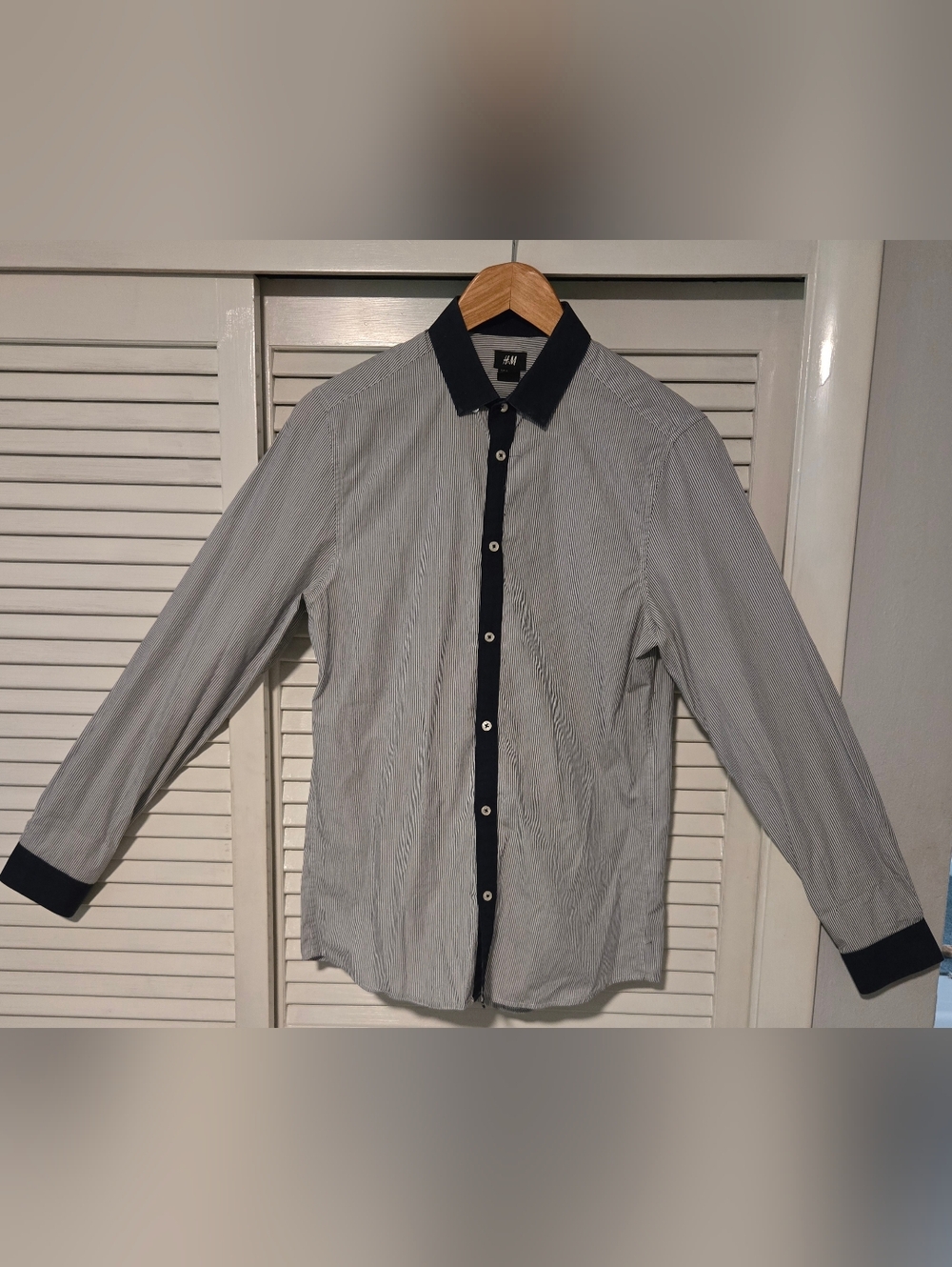 H&M Light Blue Pinstripe Shirt with Navy Trim